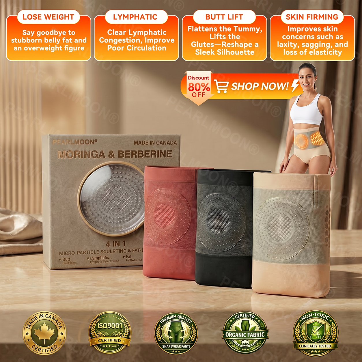 Official Brand Store | PEARLMOON® 2026 Moringa & Berberine 4-in-1 Micro-Particle Sculpting & Fat-Burn Shorts